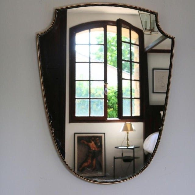 Gold Mid-Century Italian Brass Crest Mirror with Beaded Frieze, 1950s-1960s For Sale - Image 8 of 11