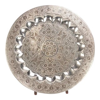 Vintage Ornate Etched Silver Overlay Serving Tray For Sale