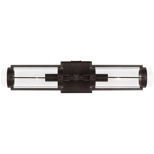 Mid-Century Modern Lauren Ralph Lauren by Visual Comfort Studio Flynn 2-Light Linear Bath Vanity Sconce in Aged Iron For Sale - Image 3 of 3