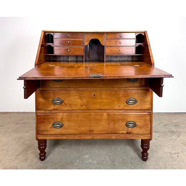 Wood Early 19th Century Antique Cherry Wood and Pine Slant Top Secretary Desk For Sale - Image 7 of 12