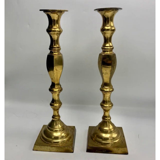 Metal Mid-20th Century Hollywood Regency Sculptural Brass Candlesticks, 15" – Pair For Sale - Image 7 of 7