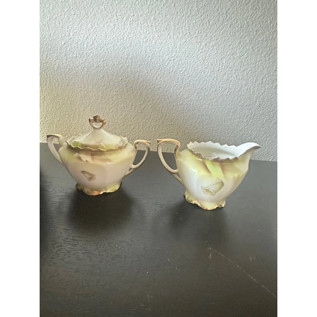 Antique Rs Prussia Reinhold Schlegelmilch Porcelain Floral Creamer & Sugar Bowl With Lid For Sale - Image 4 of 6