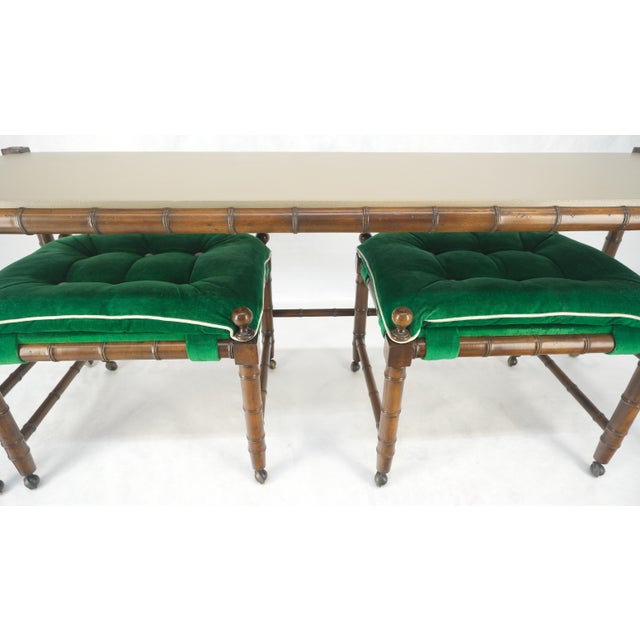 Mid Century c1970s Faux Bamboo Console Sofa Table & Pair Nesting Benches MINT! For Sale - Image 10 of 18