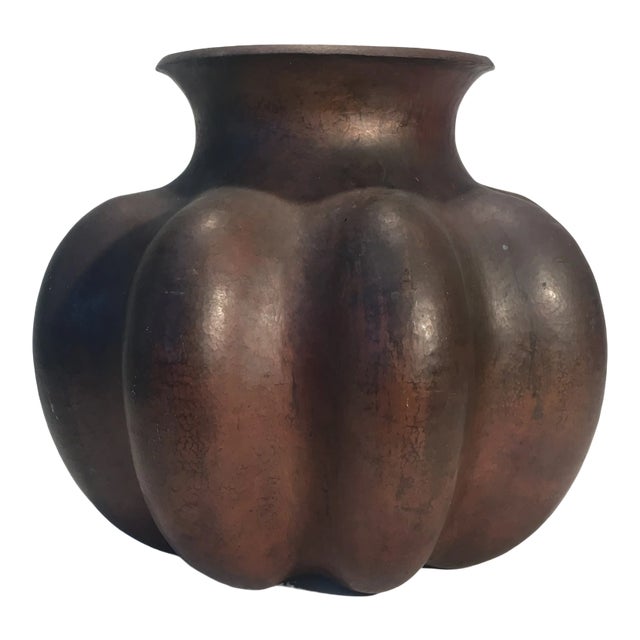 Mid 20th Century Mexican Hammered Copper Gourd Vessel For Sale