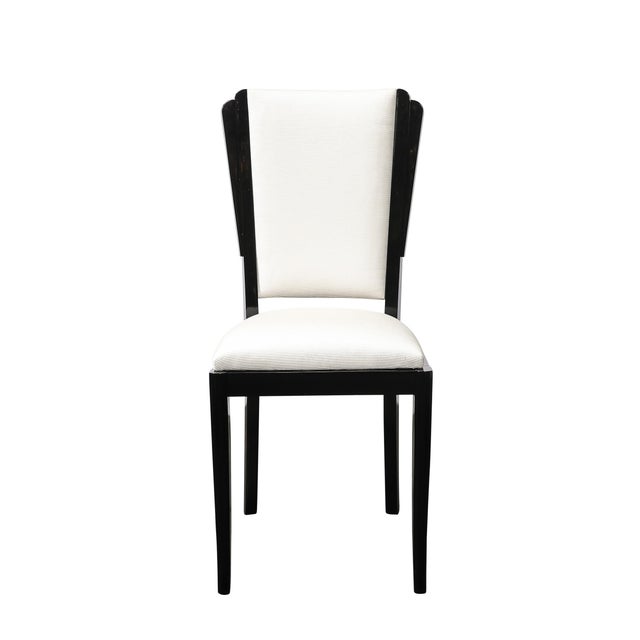 Set of 6 Art Deco Skyscraper Black Lacquer & Off White Upholstery Dining Chairs For Sale In New York - Image 6 of 16