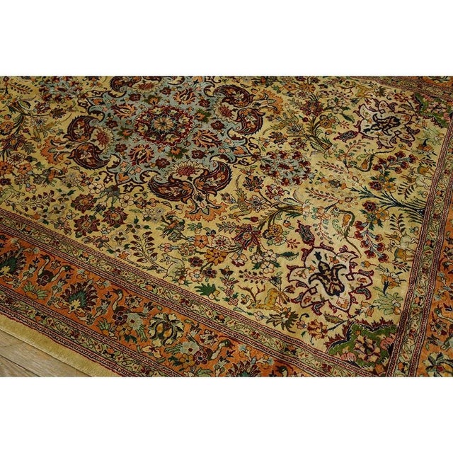 Textile 1940s Antique Beige Field Tortises Floral Tabriz Handknotted Silk Carpet Rug For Sale - Image 7 of 11