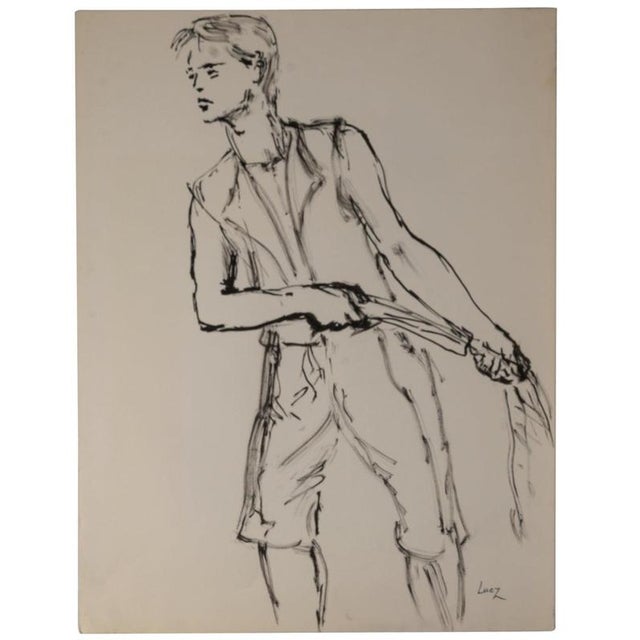 Black Evelyne Luez, Depicting a Mans Face, 20th Century, Drawing on Paper For Sale - Image 8 of 8