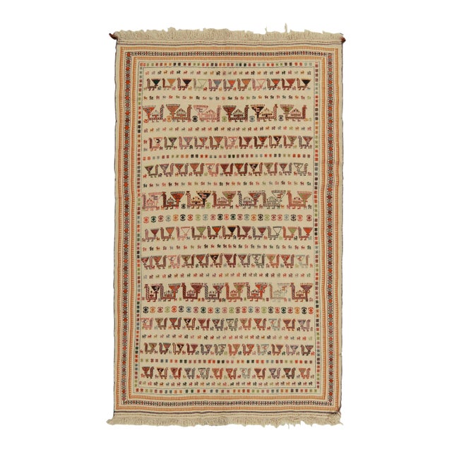 Antique Verneh Persian Kilim in Beige, Orange and Gold Geometric Patterns For Sale