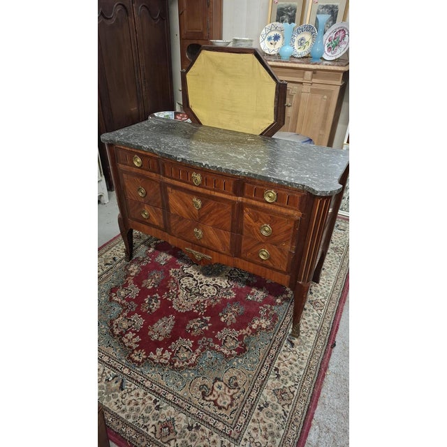 Louis XVI Transitional Marquetry Commode with a Marble Top For Sale - Image 11 of 11