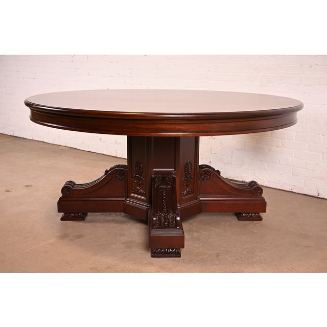 R. J. Horner Style Antique Victorian Carved Mahogany Pedestal Dining Table, Newly Refinished For Sale - Image 12 of 12