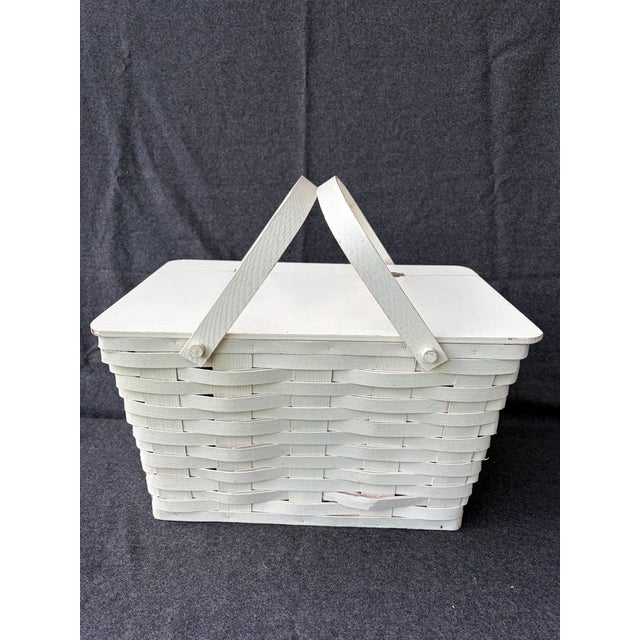 Vintage Painted Splint Wood Picnic Basket For Sale In New York - Image 6 of 15
