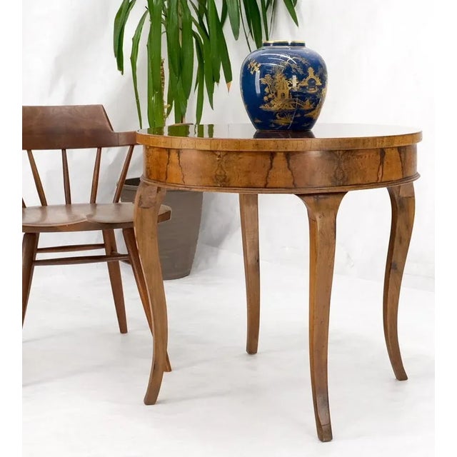 Flame Mahogany Top Banded Olive Wood Cabriole Leg Round Lamp Side Table Stand For Sale - Image 12 of 13