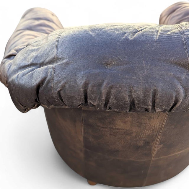 Late 20th Century Slouchy Overstuffed Leather Lounge Chairs in Chocolate Brown - Pair For Sale - Image 17 of 18