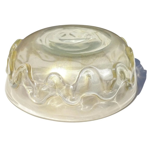 Vintage Murano Seguso Vetri d'Arte Flavio Poli Gold Flecks Iridescent Italian Art Glass Wave Design Bowl For Sale - Image 9 of 12