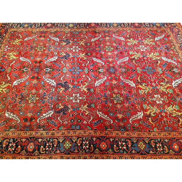 Persian Vintage Persian Heriz Rug, Hand-Knotted Wool, Allover Geometric Pattern, Red & Blue, 8x11 For Sale - Image 3 of 15
