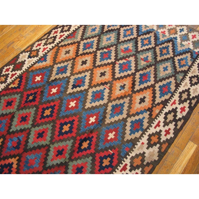 1930s Multicolor Diamond Tribal Antique Kilim n.w. Persian Rug 4'6" X 11'6" Flat Weave Wool Carpet For Sale - Image 4 of 5