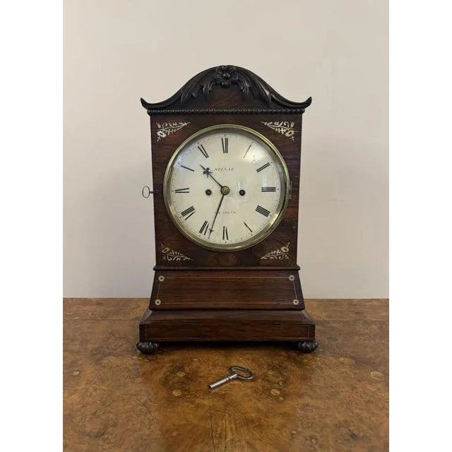 Antique Regency Rosewood Inlaid Bracket Clock, 1830 For Sale - Image 9 of 9
