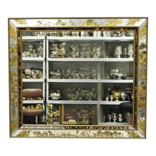Vintage Chinoiserie Figural Eglomise Reverse Painted Oriental Wall Mirror For Sale