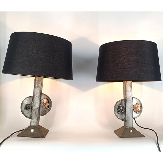 Metal Brutalist Table Lamps, 1970s, Set of 2 For Sale - Image 7 of 12