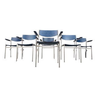 Minimalist Metal and Plywood Stackable Armchairs from Gijs Van Der Sluis, 1960s, Set of 6 For Sale