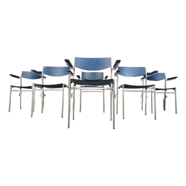 Minimalist Metal and Plywood Stackable Armchairs from Gijs Van Der Sluis, 1960s, Set of 6 For Sale