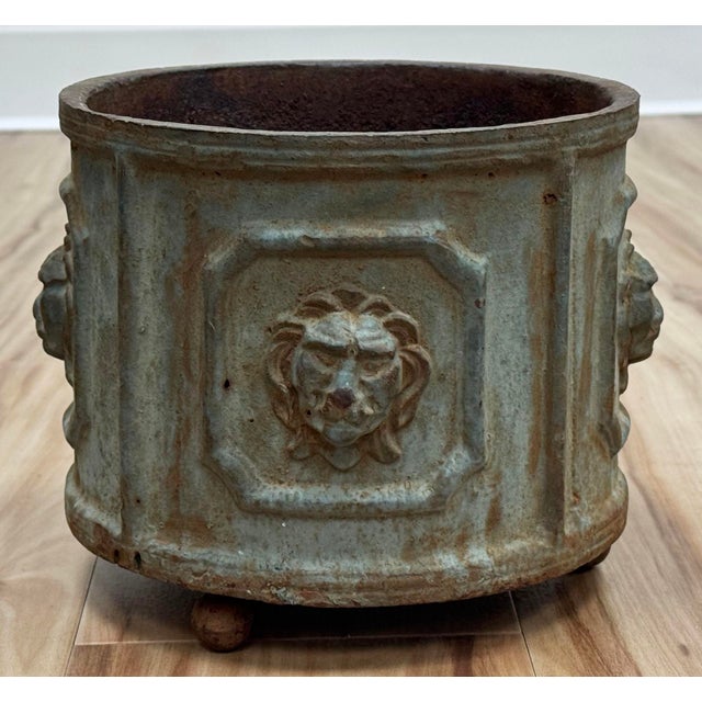 Early 20th Century Antique Cast Iron Lion Head Planter For Sale - Image 5 of 11