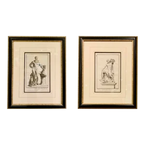 Black & White Antique Male Nude Engravings Pair by Rossi
