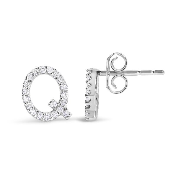 Contemporary 10K White Gold 1/10 Cttw Diamond 'Q' Initial Stud Earring For Sale - Image 3 of 5