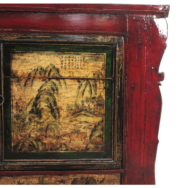 Late 19th Century Late 19th Century Mongolia Sideboard With Hand Painted Mountains Doors For Sale - Image 5 of 11