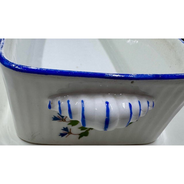 Antique Victorian French Porcelain Covered Sardine Dish With Delicate Hand-Painted Cornflower Pattern For Sale - Image 11 of 12