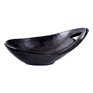 Large Ceramic Bowl with Organic Form and Matte Glaze in Dark Tones, Biot, France, 1970s For Sale