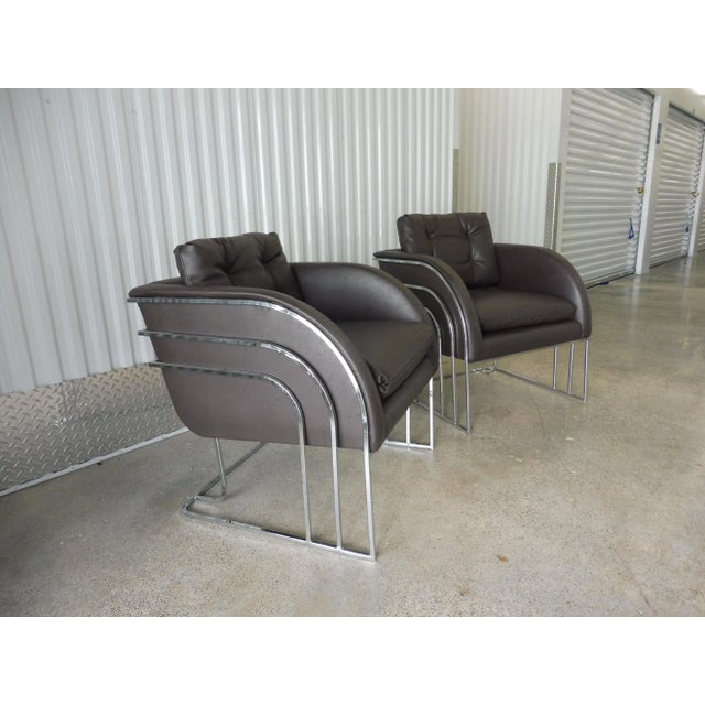 Directional 1970's Mid-Century Modern Milo Baughman Chrome and Leather Club Chairs - a Pair For Sale - Image 4 of 11