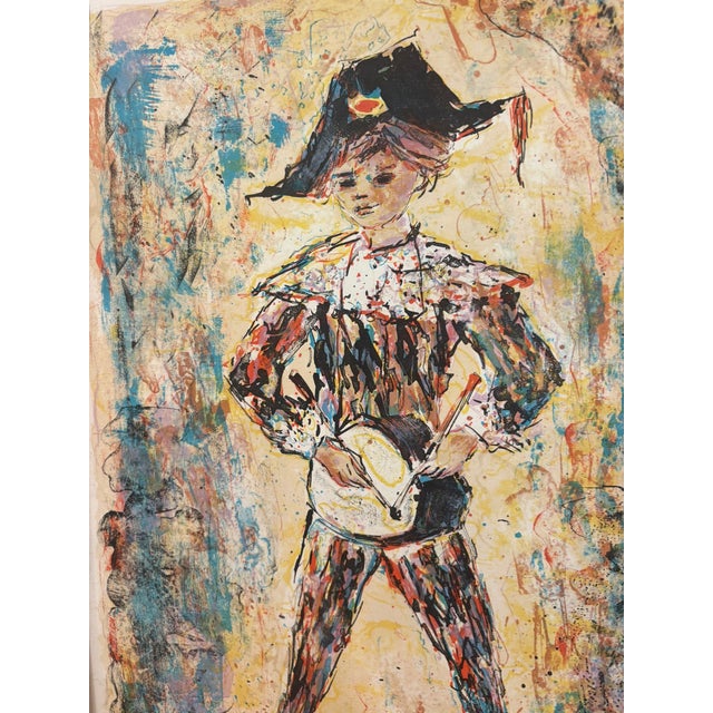 Young Harlequin Signed Artist Proof Lithograph by Berto Taubert Framed Carved Wood For Sale - Image 15 of 18
