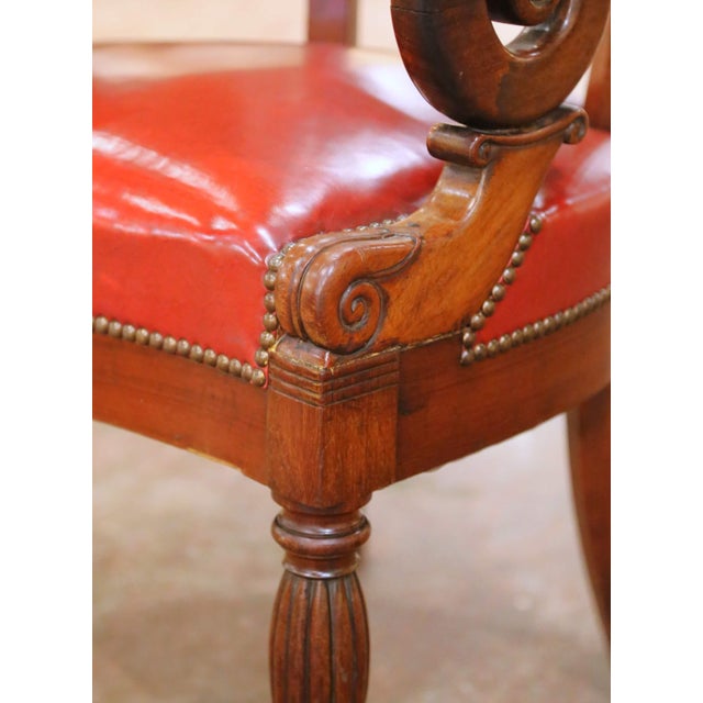 19th Century French Louis Philippe Carved Walnut and Leather Desk Armchair For Sale - Image 4 of 9