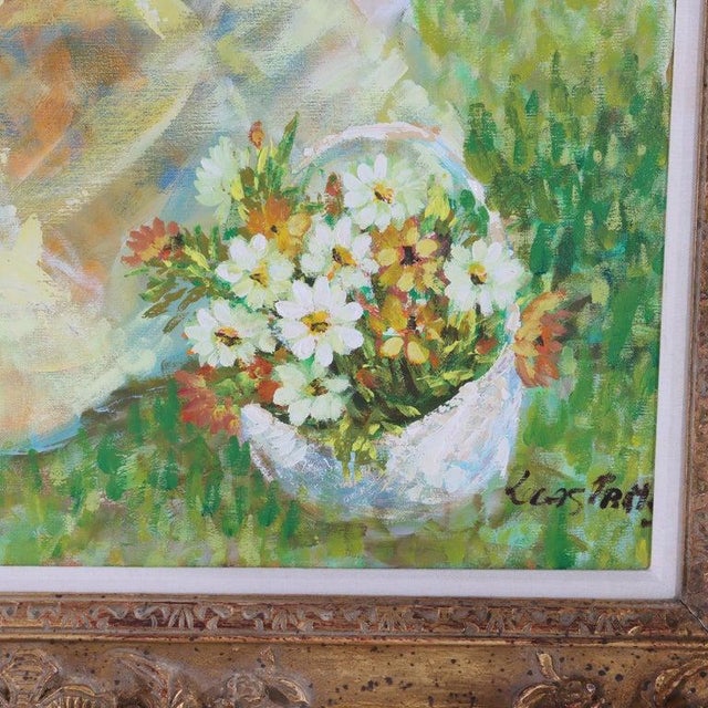 Oversized Oil on Canvas Scenic Portrait Painting of a Mother & Daughter 20thC For Sale - Image 6 of 11