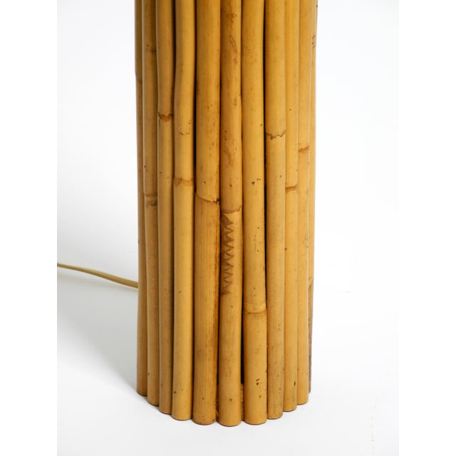 Beige Large Italian Bamboo Table Lamp with Large Oiled Paper Shade, 1970s For Sale - Image 8 of 18