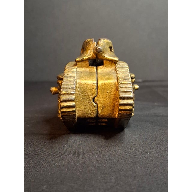 Metal Antique Ac Williams Cast Iron Tank Bank Usa 1918 Wwi Still Penny Bank Gold Paint For Sale - Image 7 of 17
