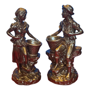 Marwal Village Boy & Girl Holding Baskets - A Pair
