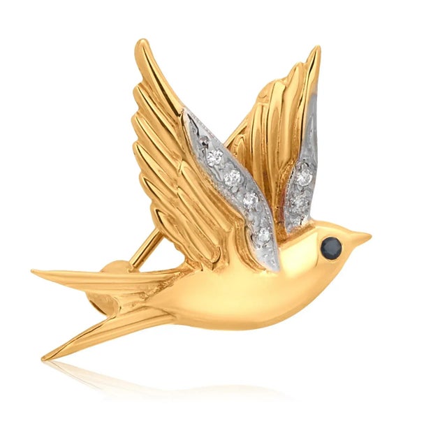 1990s 1990s Franklin Mint Fabergé 14k Yellow Gold Bird Brooch With Diamond Accents For Sale - Image 5 of 10