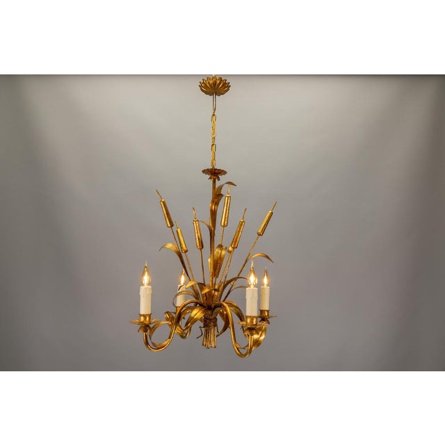 Mid-Century Hollywood Regency Chandelier with Cattail Motifs, 1950s For Sale - Image 9 of 18