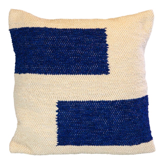 Contemporary Casa Cubista Navy Blue Maze Pillow For Sale