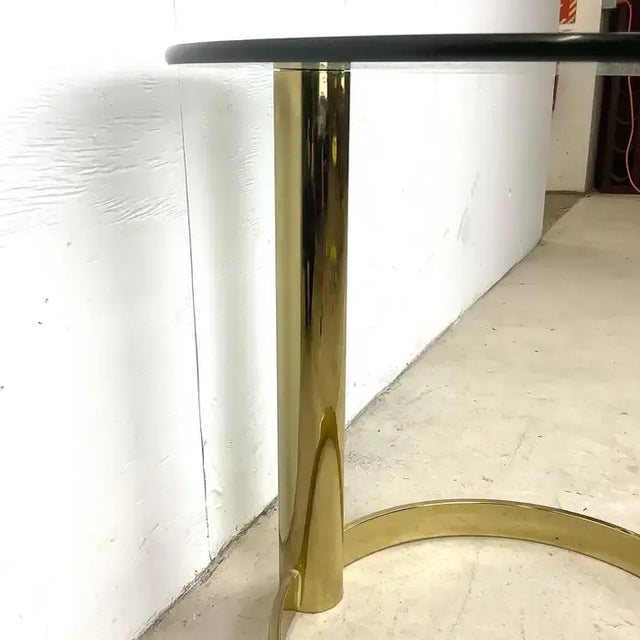 Mid 20th Century Midcentury Modern Glass Top Cantilever Table With Circular Brass Finish For Sale In West Palm - Image 6 of 7