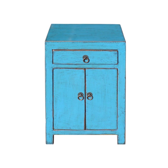 Distressed Pastel Bright Blue Lacquer Drawer End Table ...