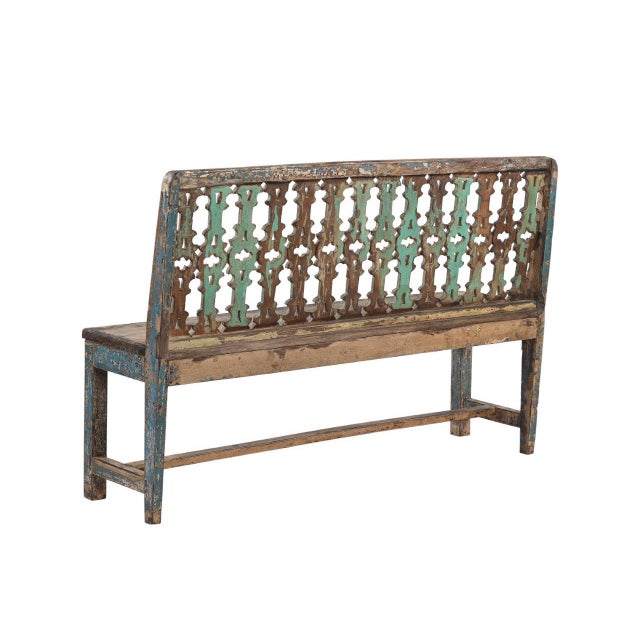 Vintage Indian Painted Teakwood Bench For Sale - Image 4 of 4