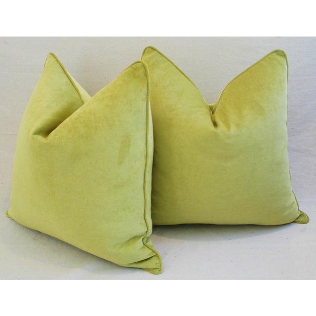 Custom Tailored Apple Green Velvet Pillows 24" Square - Pair For Sale - Image 9 of 10
