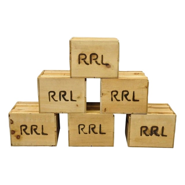 Late 20th Century RRL Wooden Sliding Lid Crate Ralph Lauren? Perishable Burn Mark Storage Box For Sale