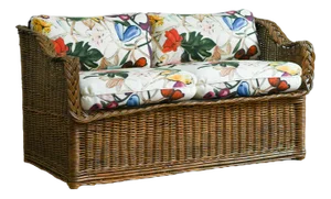 Woven Rattan Sofa with Dedar Fabric Cushions, 1970s