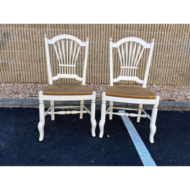Late 20th Century Ethan Allen Wheat Back White Painted Rush Seat Dining