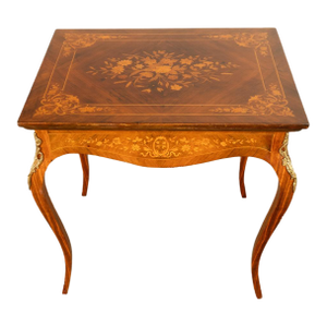 Antique Louis XV Ormolu Mounted Inlaid Marquetry Rosewood Center Side Table 1890