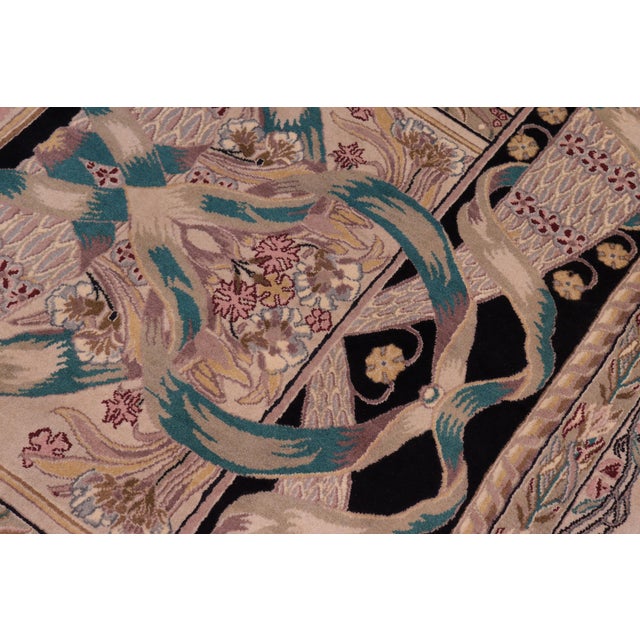 1990s Shabby Chic Medallion 1990's Pak-Persian Tan/Black Wool Rug - 9'2'' X 12'3'' For Sale - Image 5 of 9